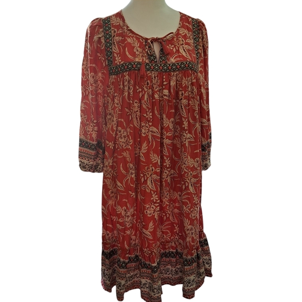 Peasant Neckline Tie Oversized Floral Cover Up Moomoo House Dress Cotton